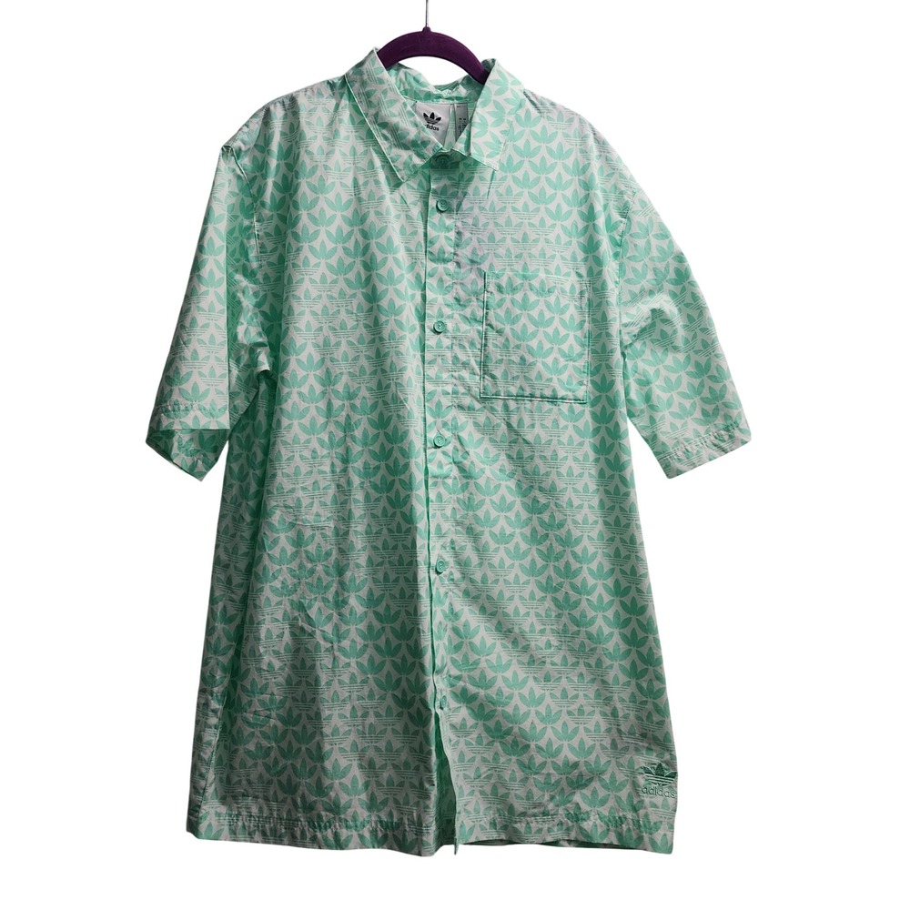 Adidas Originals Mens Mono AOP Shirt Mint Green Trefoil‎ Logo HZ4161 New Size L